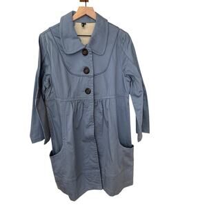 Ambition Woman's Size Large Indigo Blue Button Down Trench Coat Barn Jacket